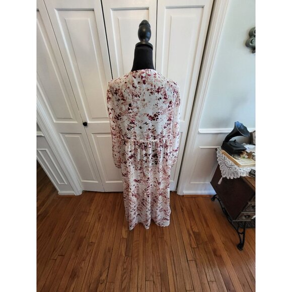 Blush Pink Tiered Sheer Floral Maxi Kimono Coverup sz S Cottagecore Fairy - Picture 2 of 8